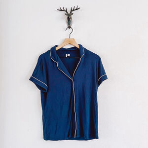 Nordstrom Women's Navy Blue Button Up Sleep Shirt Pajama Size XS